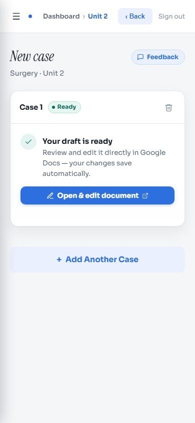The case showing the draft is ready to open and edit